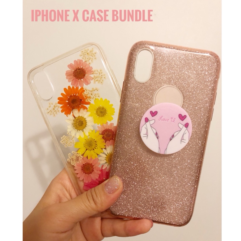 Iphone X case flower, rose gold sparkle case
